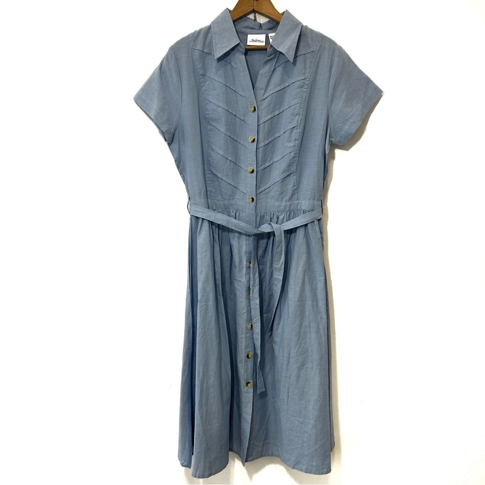 The Vermont Country Store 100% Cotton Button Down Dress Blue Size Medium